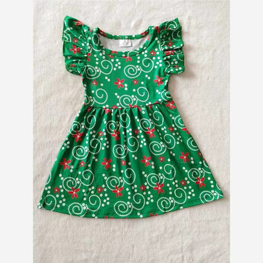 Baby girls green floral summer pearl dresses