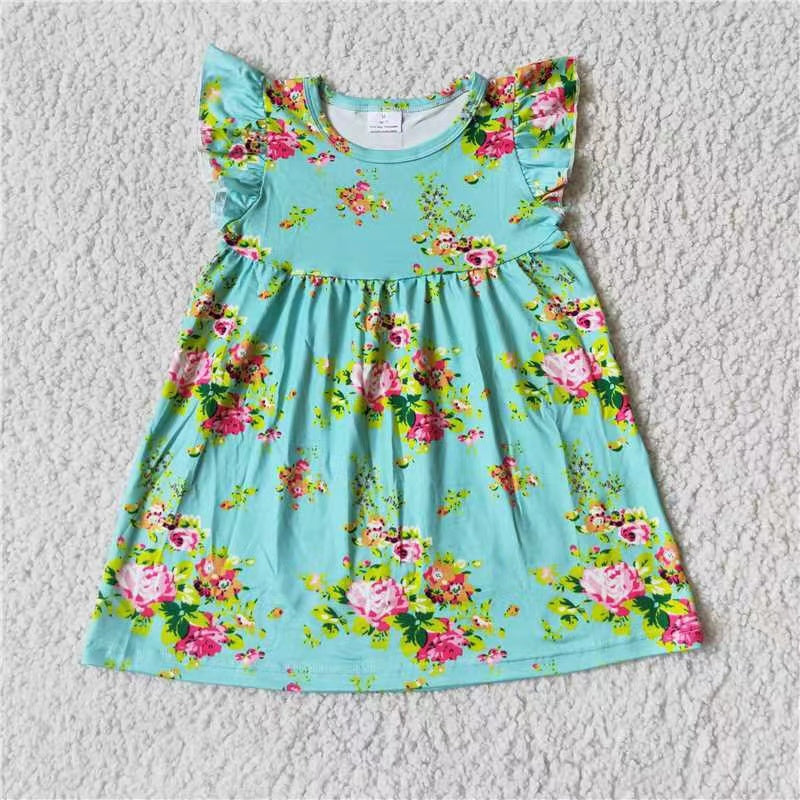 Baby girls blue floral pearl dresses