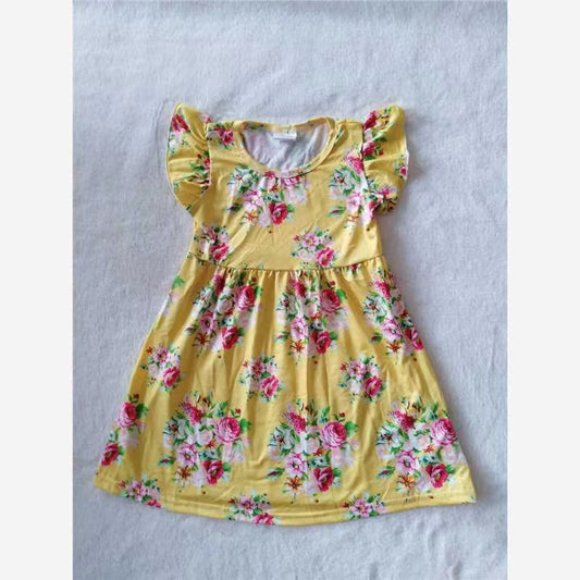 Baby girls yellow floral flower pearl dresses