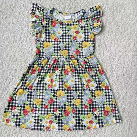 Baby girls plaid floral pearl dresses
