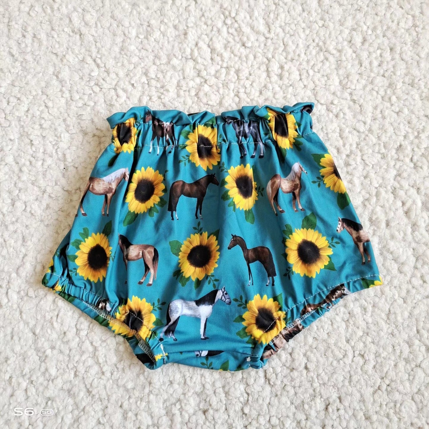 Baby Girls western sunflower horse summer bummies bloomers