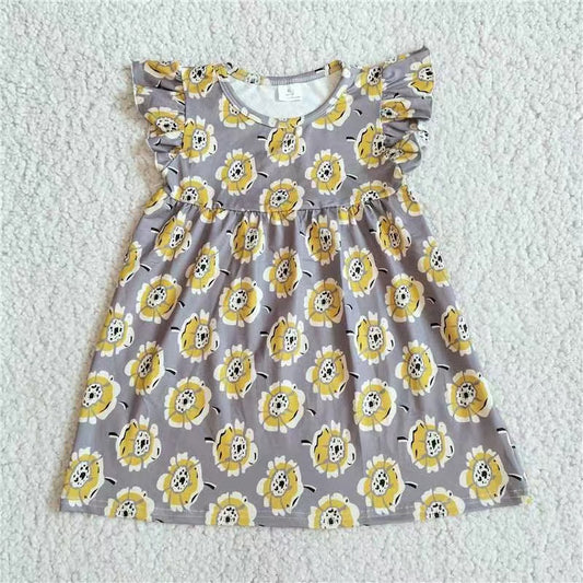 Baby girls Grey yellow flower pearl dresses