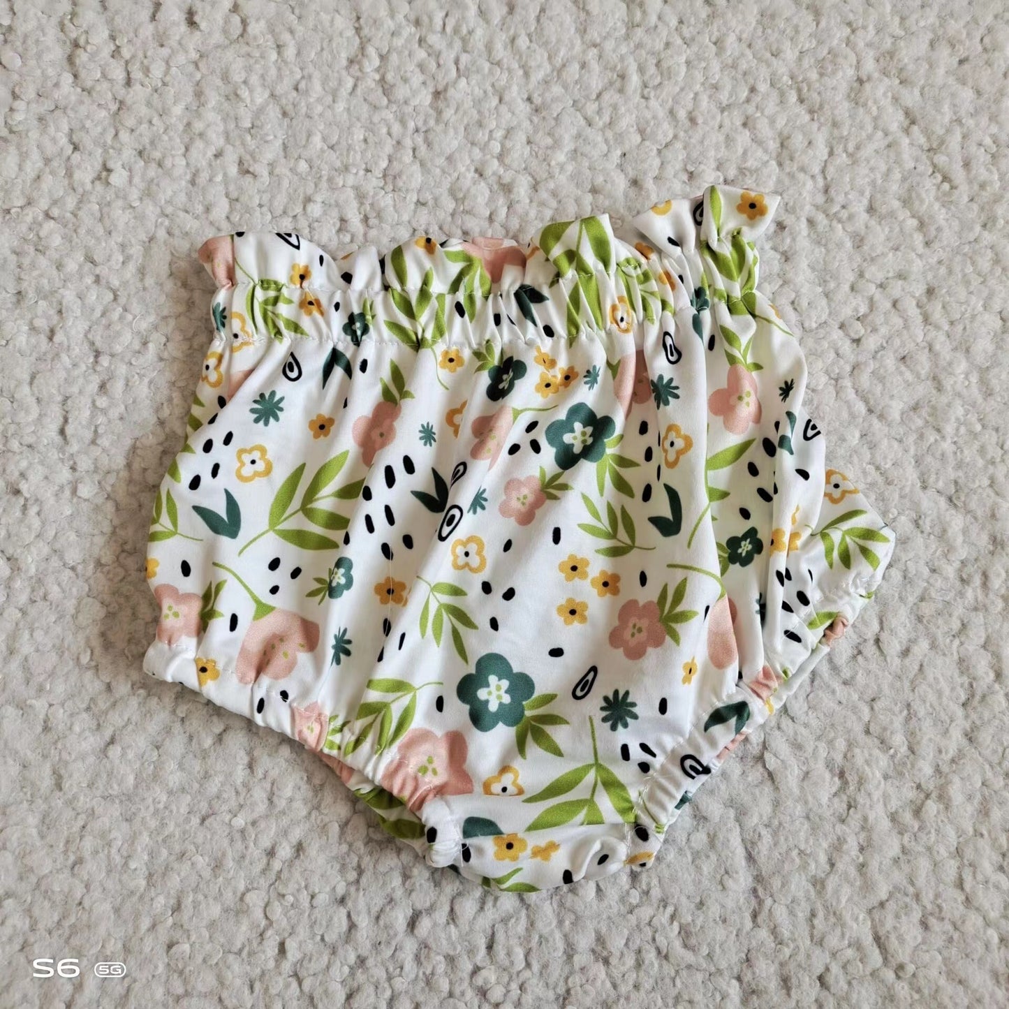 Baby infant girls green floral bummies bloomers