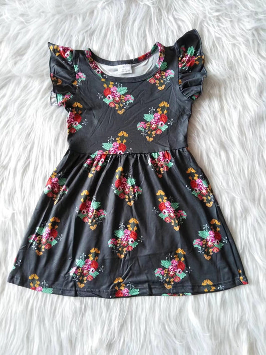 Baby girls summer grey floral pearl dresses