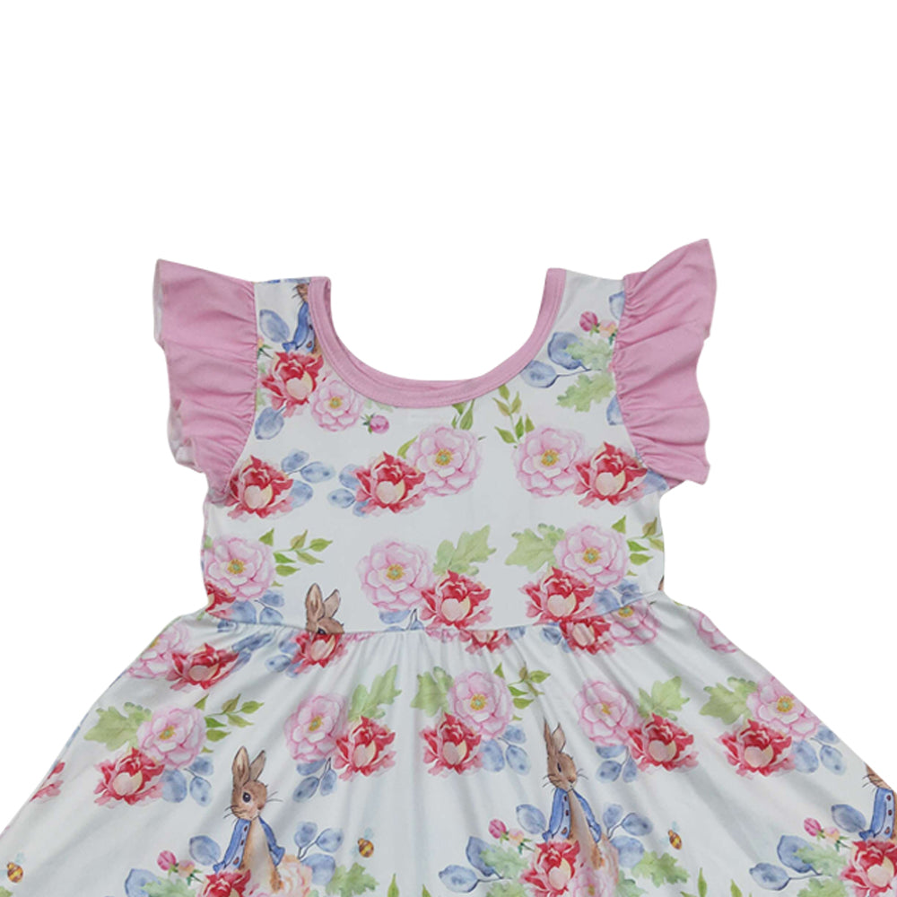 Baby Girls Easter Flower Rabbit Twirl Knee Length Dresses