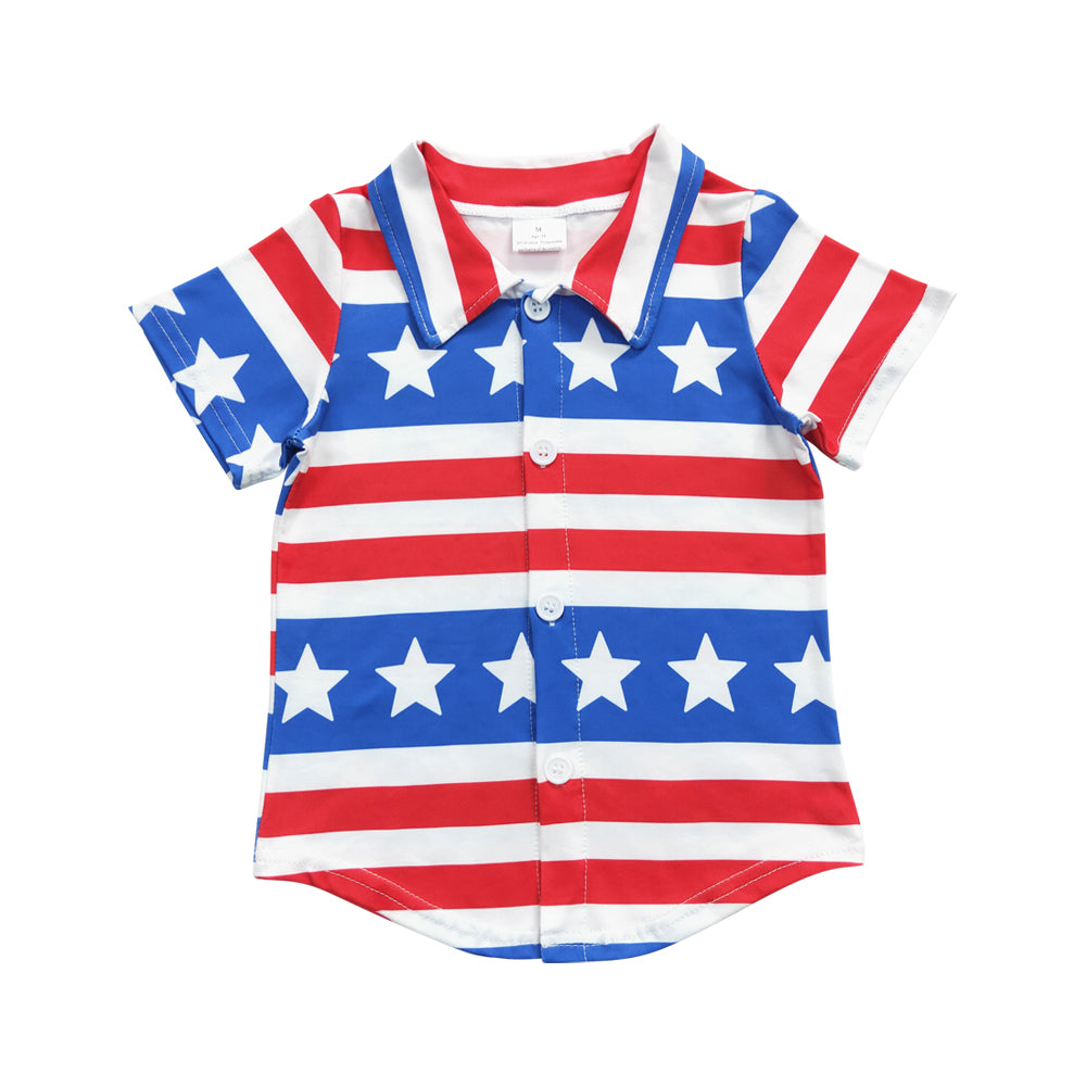 Baby Boys Kids 4th of July Star Stripes Button Ups Shirts Tops