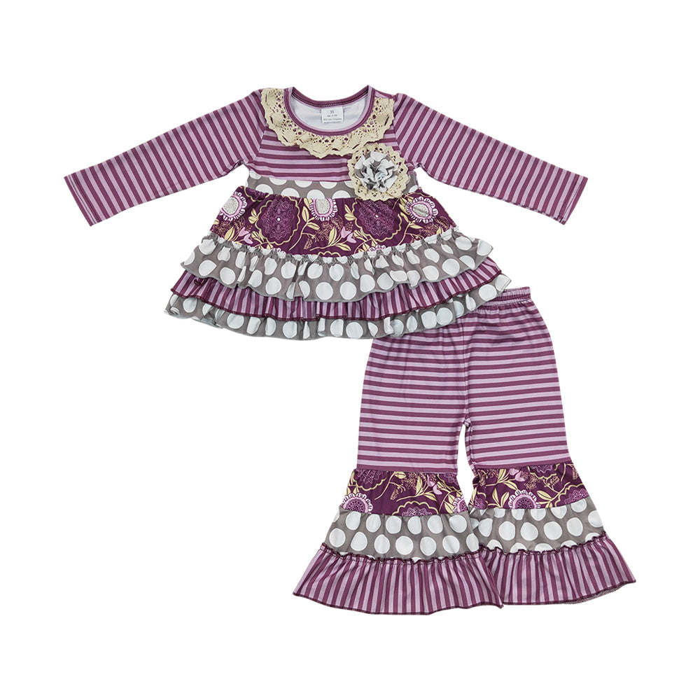 Baby Girls purple bell pants tunic flower clothes sets