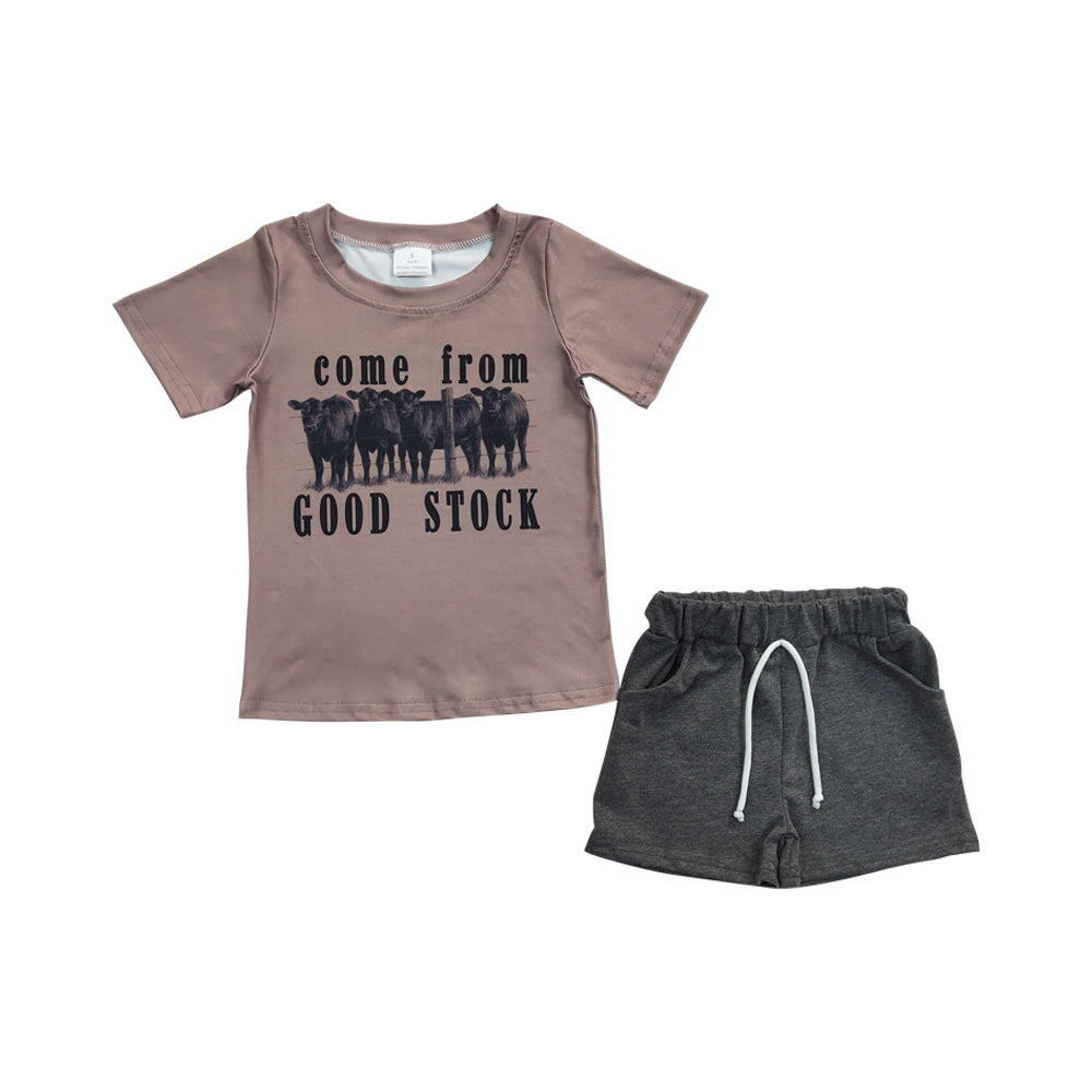 Baby Boys Come From Good Stock Western Summer Cow Shorts Sets