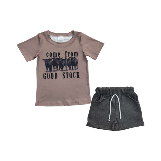 Baby Boys Come From Good Stock Western Summer Cow Shorts Sets