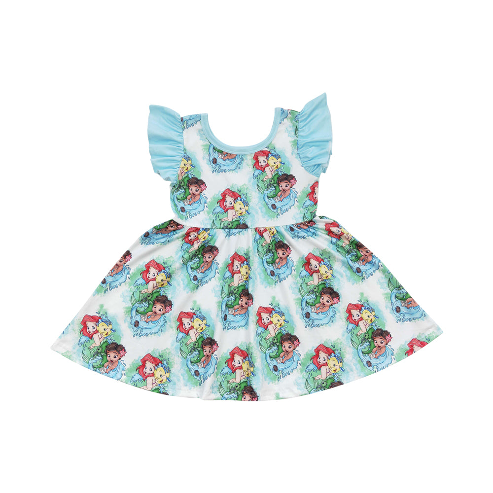 Baby Girls Mermaid Flutter Sleeve Twirl Knee Kength Dresses