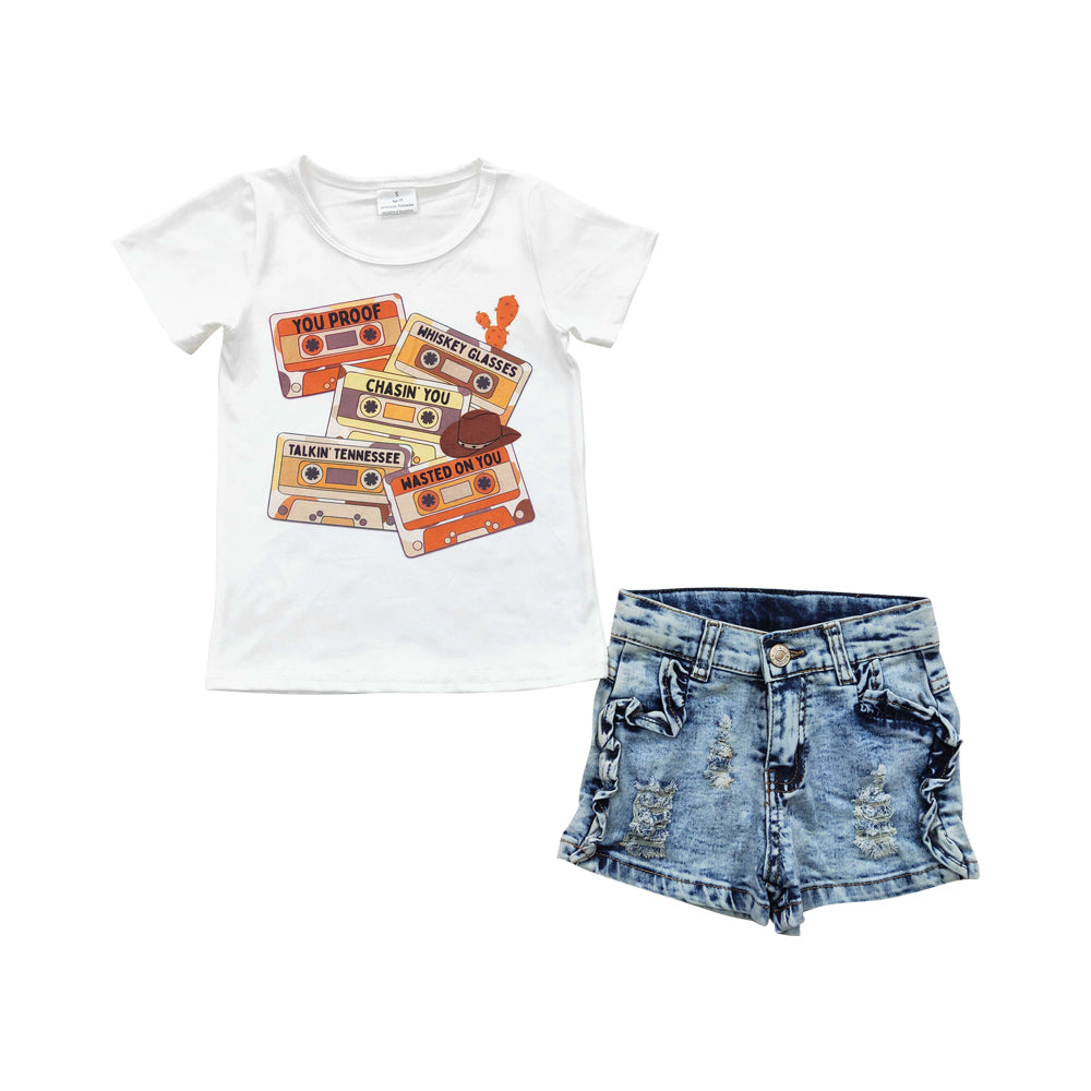 Baby Girls Tape Shirts Denim Shorts clothes sets