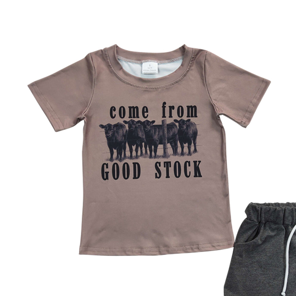 Baby Boys Come From Good Stock Western Summer Cow Shorts Sets