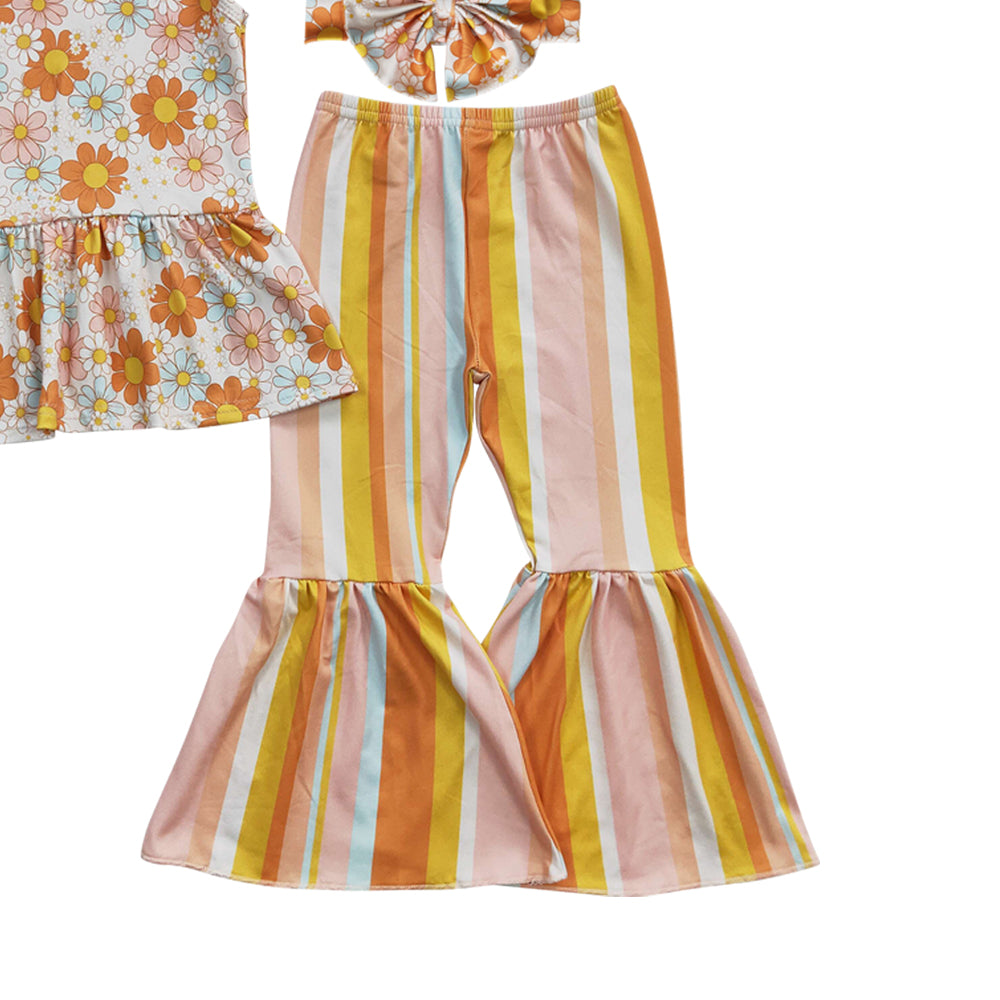 Baby Girls Sunflower Stripe Bell Pants Clothes Sets（can choose headband here）