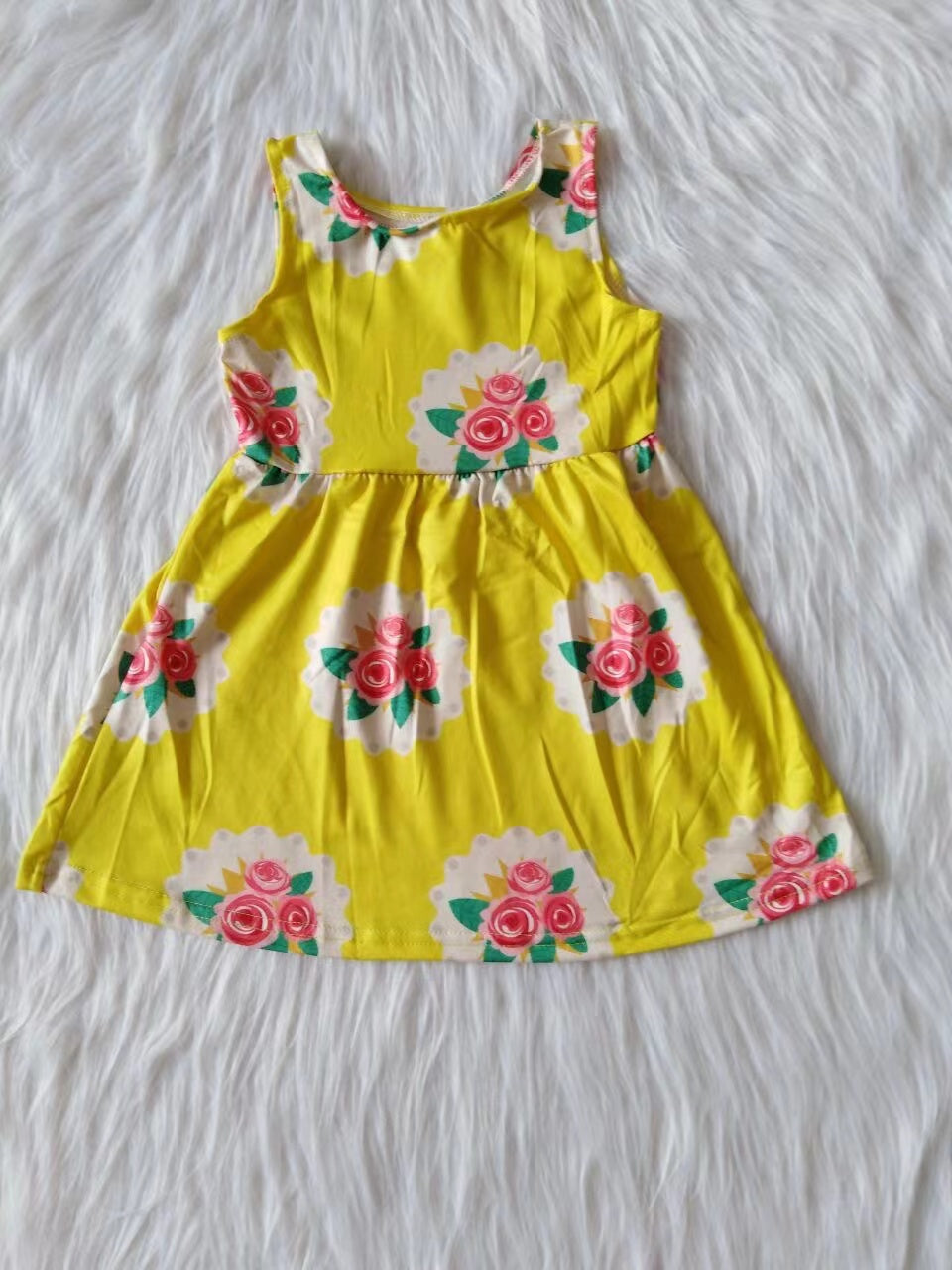 Yellow Flower sleeveless baby girls dresses