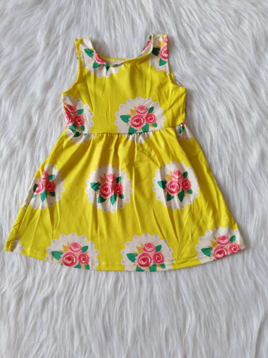 Yellow Flower sleeveless baby girls dresses