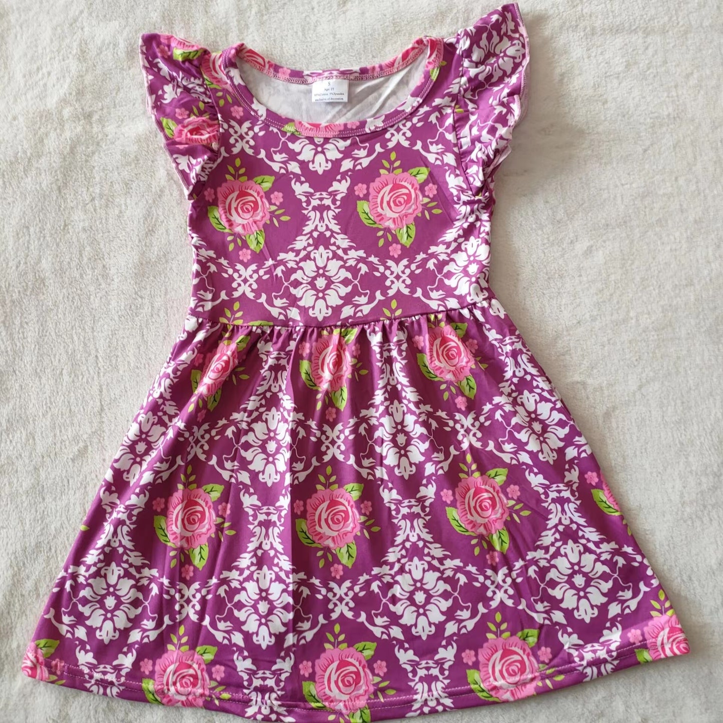 Baby girls purple floral pearl dresses