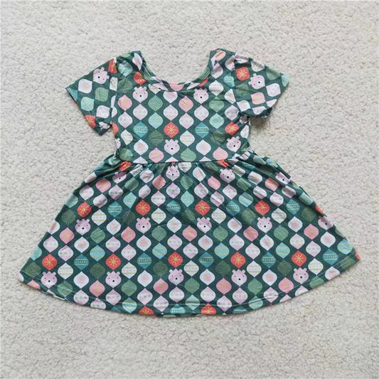 Baby girls Christmas green bear twirl dresses