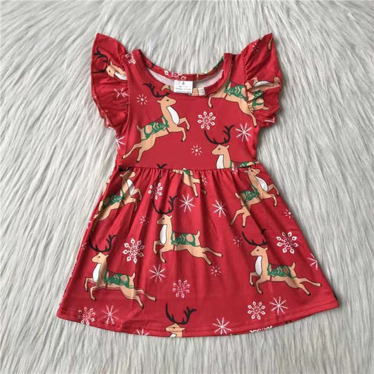 Baby girls Christmas deer red pearl dresses