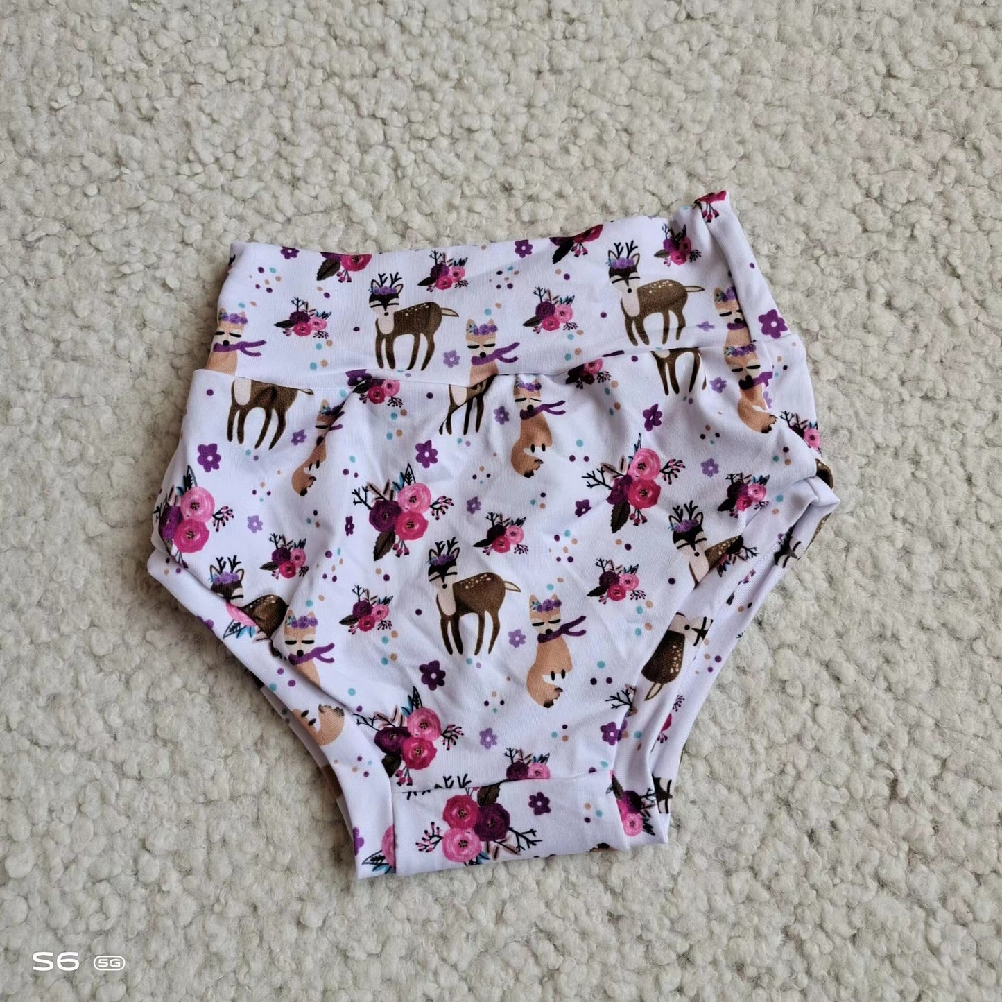 Baby Girls deer flower white bummies bloomers