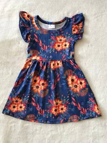 Baby girls navy floral pearl dresses