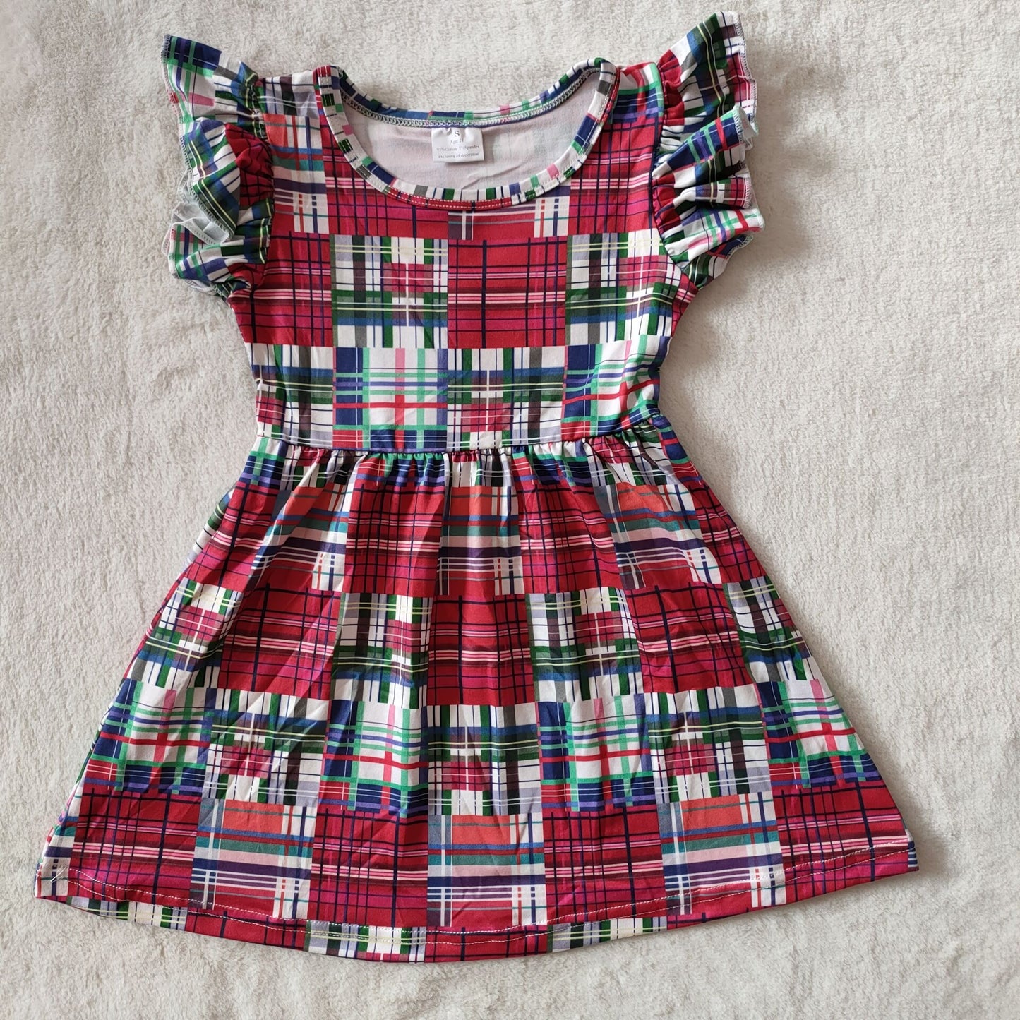 Baby girls red navy plaid pearl dresses