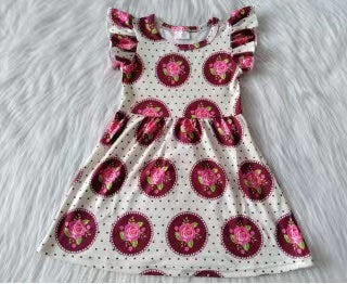 Baby girls pink dots flower pearl dresses