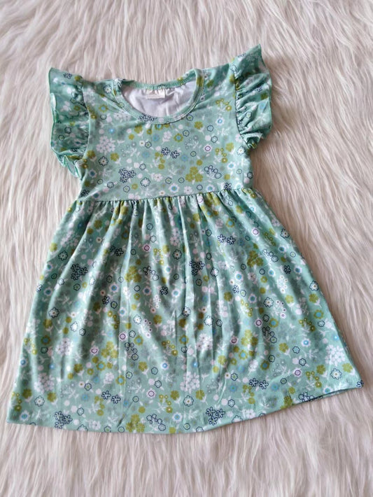 Baby girls green small flower pearl dresses