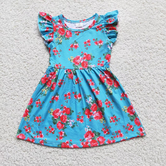 Baby girls summer blue floral pearl dresses