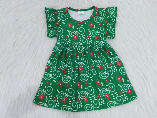 Baby girls Christmas green floral pearl dresses