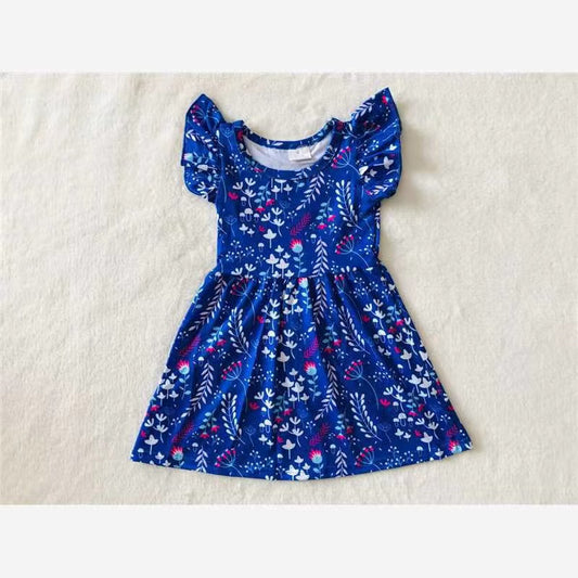 kids baby royal blue floral pearl dresses