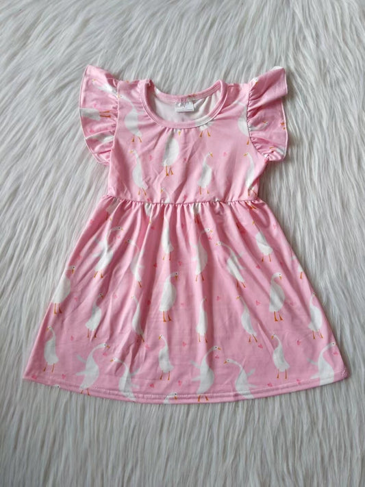 kids baby pink animal goose pearl dresses