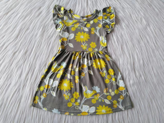 kids baby grey yellow floral pearl dresses