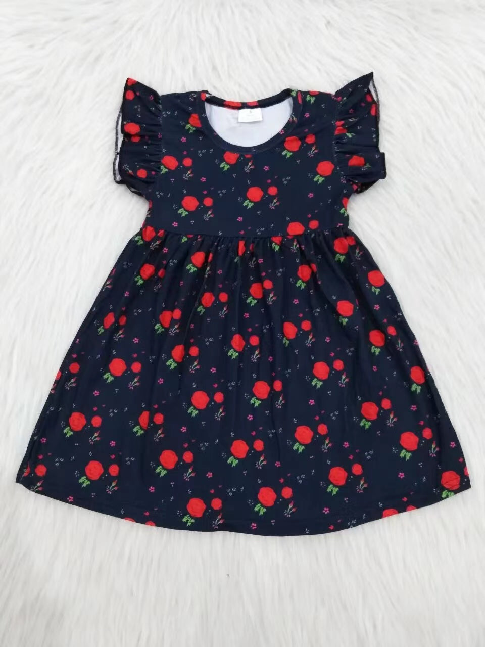 Baby girls black red rose pearl dresses