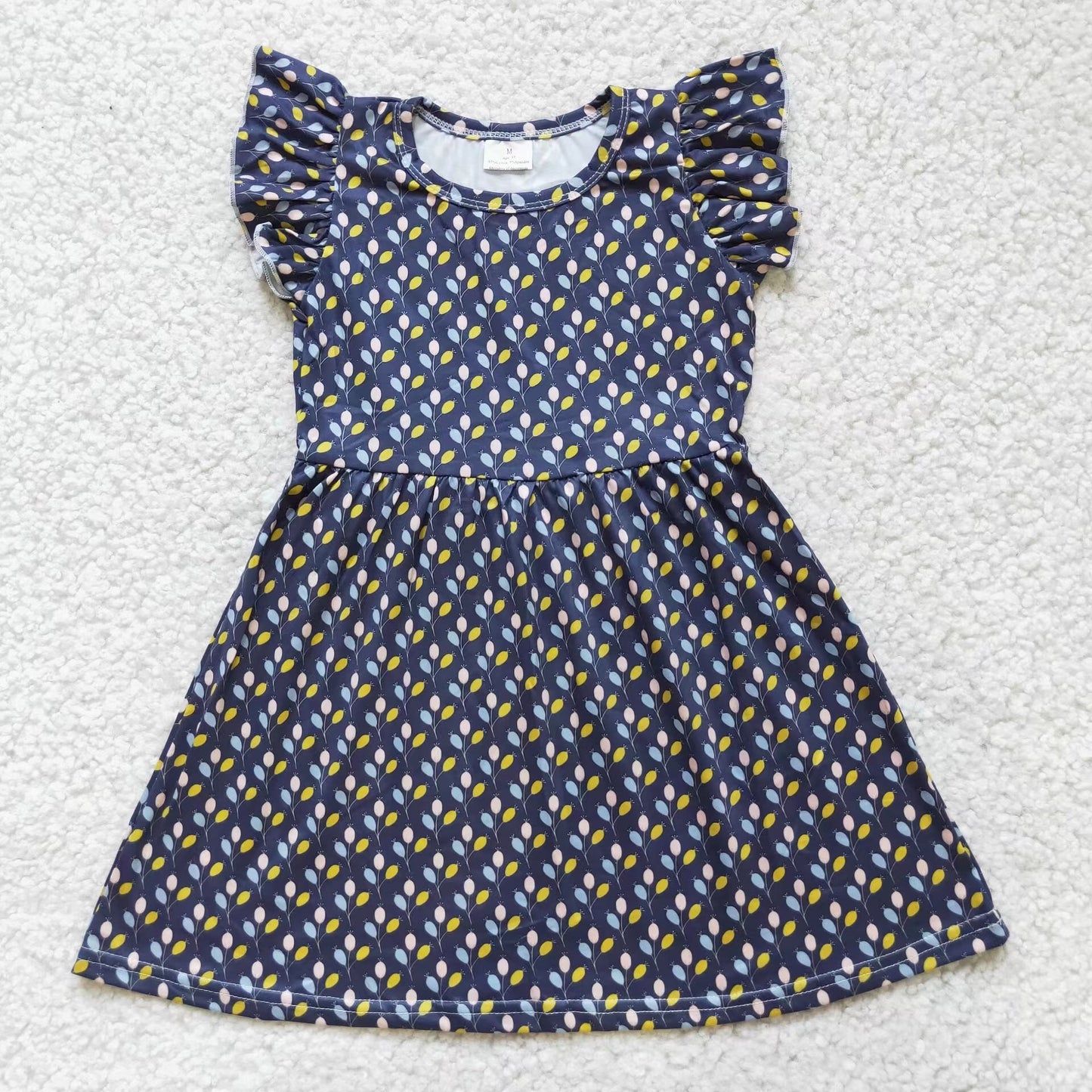 Baby girls navy small leaves pearl dresses