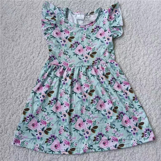 Baby girls green floral pearl dresses