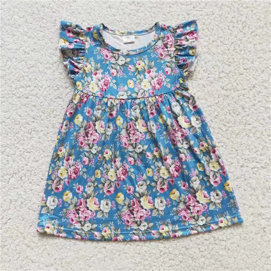 Baby girls blue floral pearl dresses