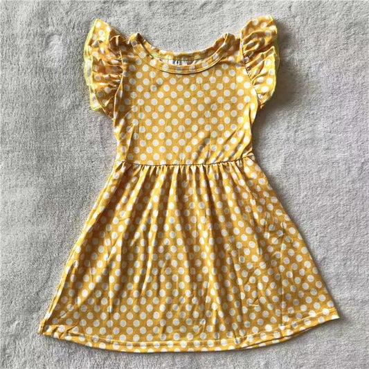 Baby girls yellow dots pearl dresses