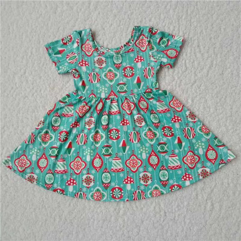 Baby girls Christmas green red twirl dresses