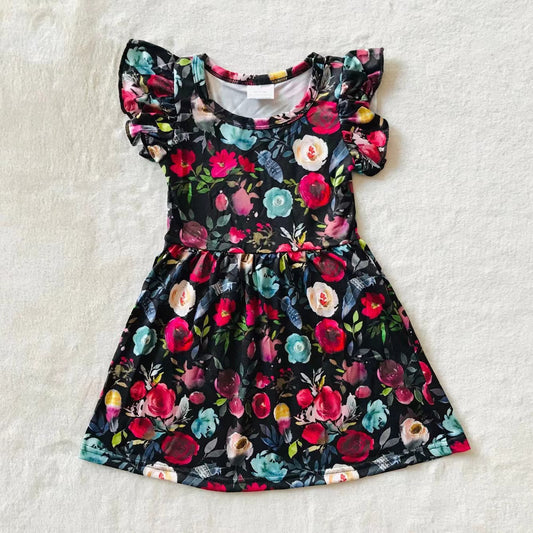 Baby girls black floral pearl dresses