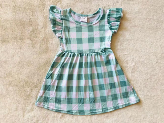 Baby girls plaid green pearl dresses