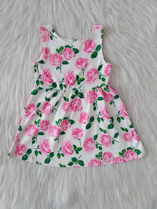 Baby girls pink floral Christmas sleeveless dresses