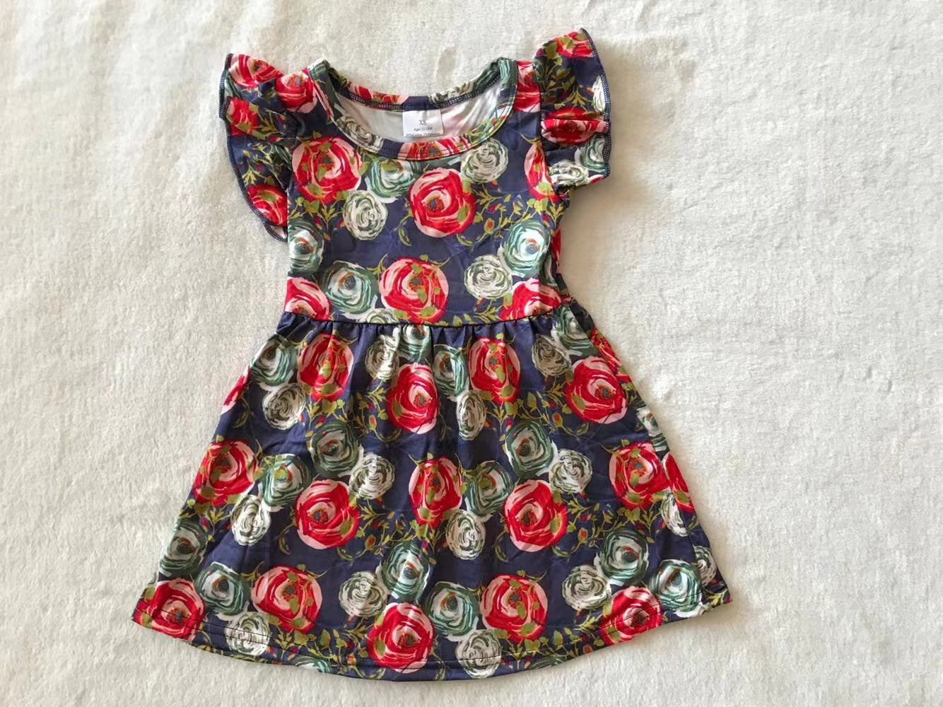 Baby girls red floral pearl dresse