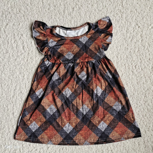 Baby girls brown plaid pearl dresses