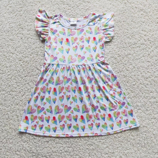 Baby girls colorful heart flutter sleeve pearl dresses