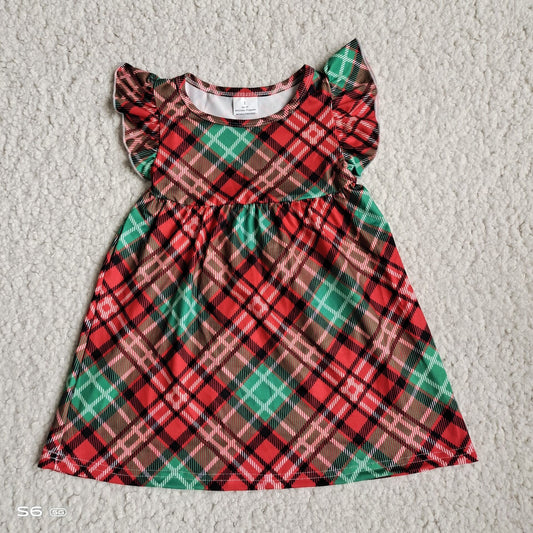 Baby girls red green plaid pearl dresses