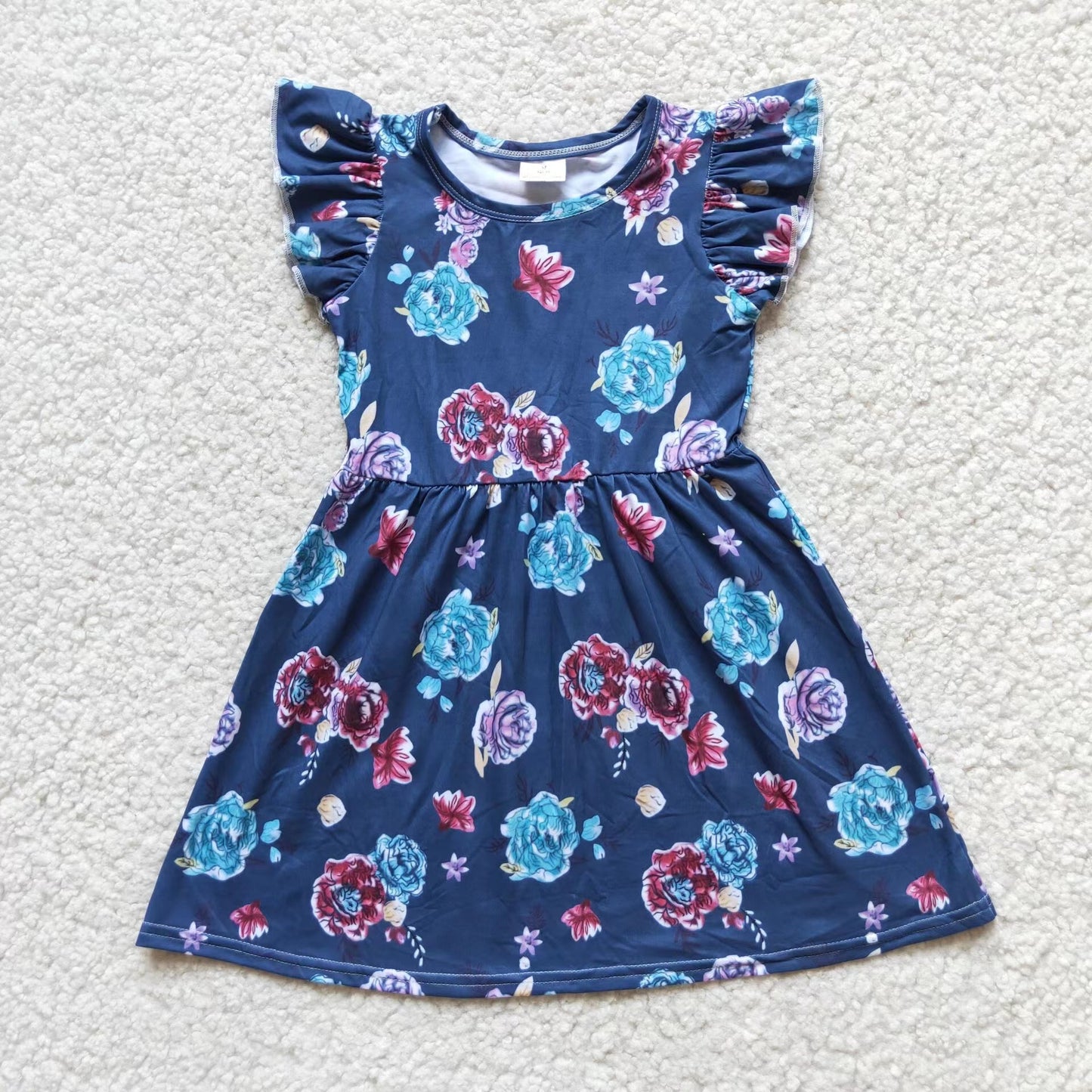 Baby girls navy floral pearl dresses