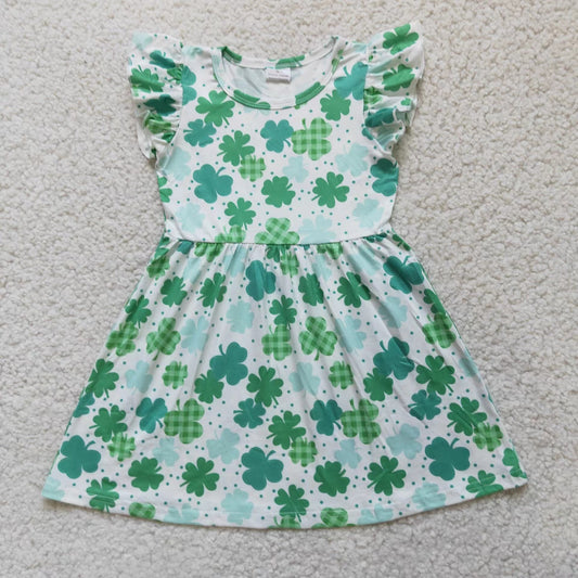 Baby girls green lucky leaf pearl dresses