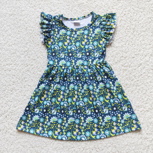 Baby girls green floral pearl dresses