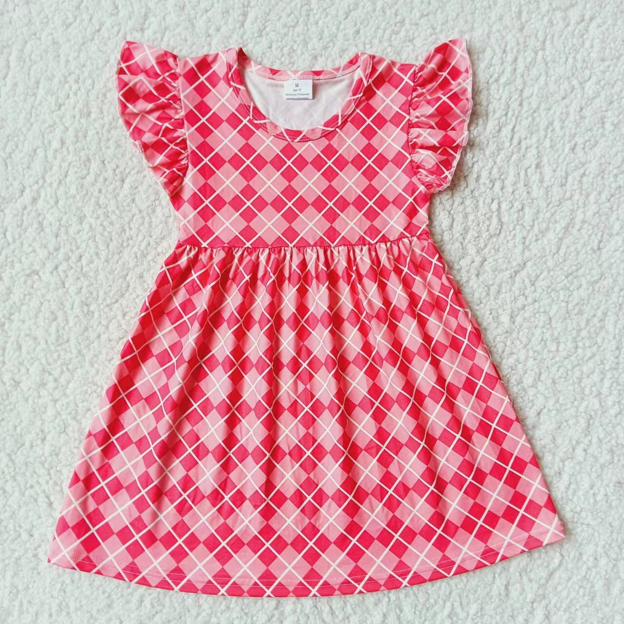 Baby girls pink red shape pearl dresses