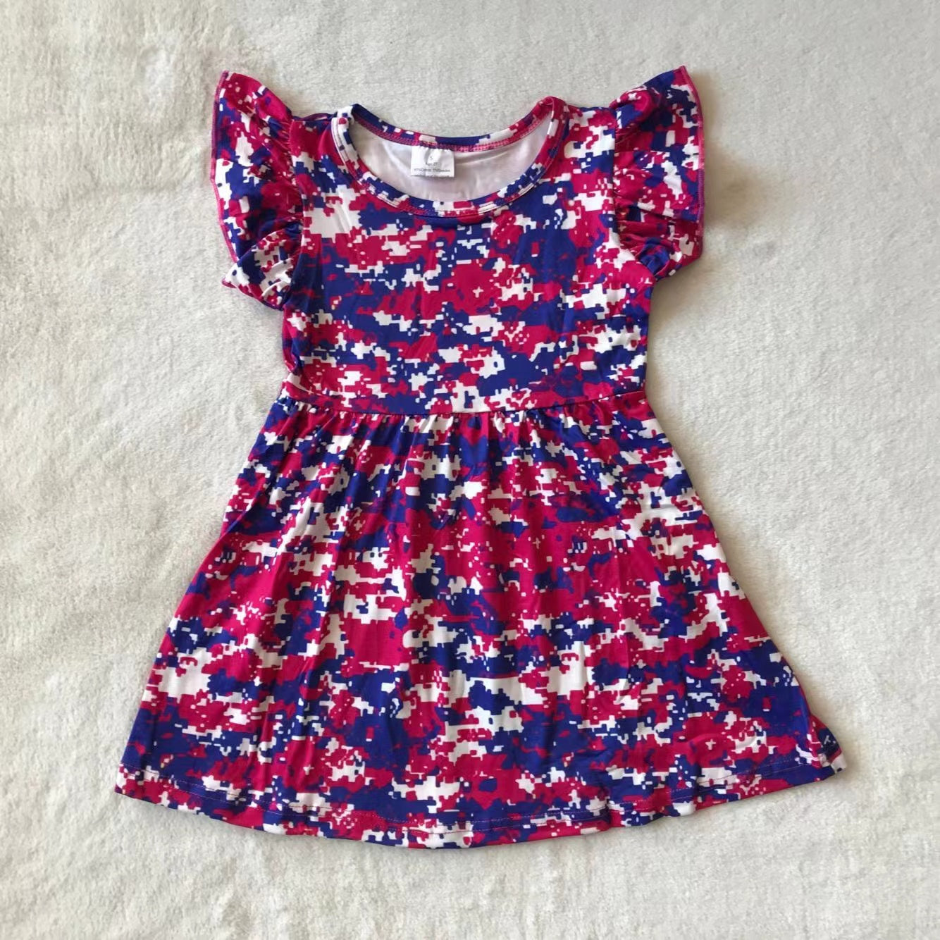 Baby girls red blue camo pearl dresses